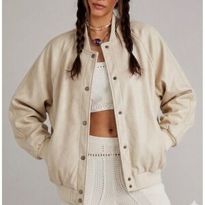 We The Free By Free People Wild Rose Faux Leather Bomber Jacket In Cream Size XL